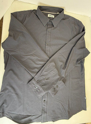 DKNY Mens Button Up Shirt Collared Black Gray XL Checked