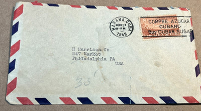 1948 Habana Havana Cuba to Philadelphia PA Buy Cuban Sugar Postmark Cover