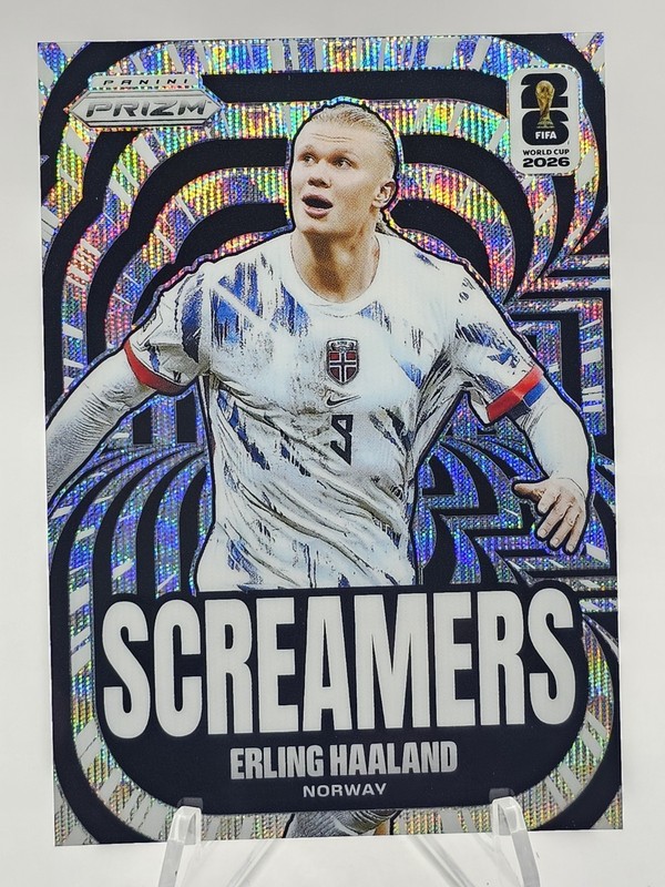 2026 Panini Prizm FIFA World Cup Screamers Erling Haaland #15 Silver Wave Prizm