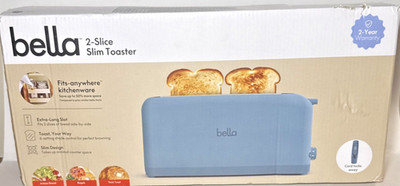 Bella 2-Slice Slim Toaster, Fits-anywhere  Kitchenware, 6 Setting, Blue, NEW