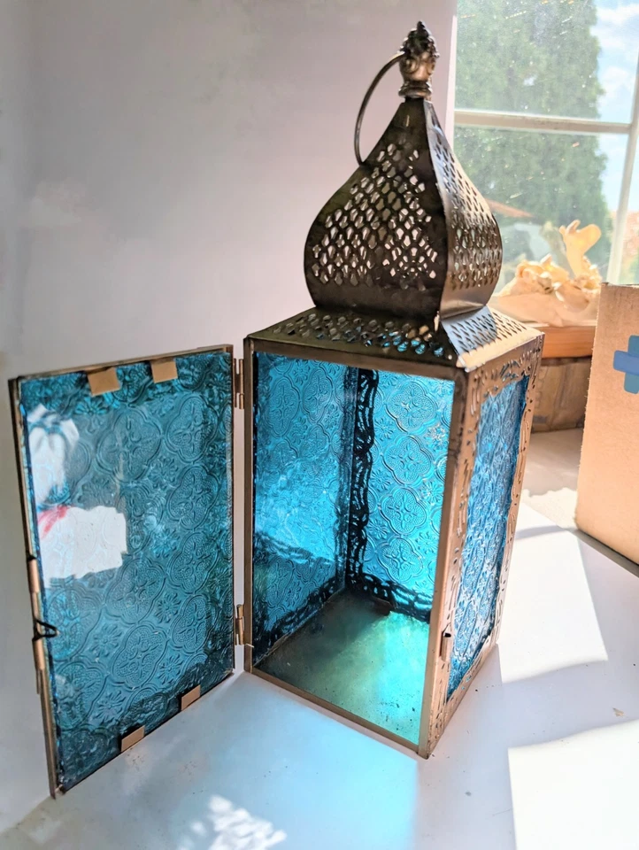 Moroccan Blue Stain Glass Candle Holder - Image 2 of 4