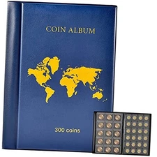Coin Collection Book Holder Album for Collectors, 300 Pockets Display Blue