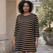 J.Crew Striped Button Shoulder Shift Mini Casual Dress Medium Black Tan NWT