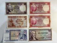 Iceland 5 & 10 Kronur Banknotes (Lot of 6)  Landsbanki Sedlabanki 1928 1957 1961