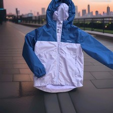 Lands' End Kids Hooded Colorblock Windbreaker Full Zip Blue/Purple M 8-10