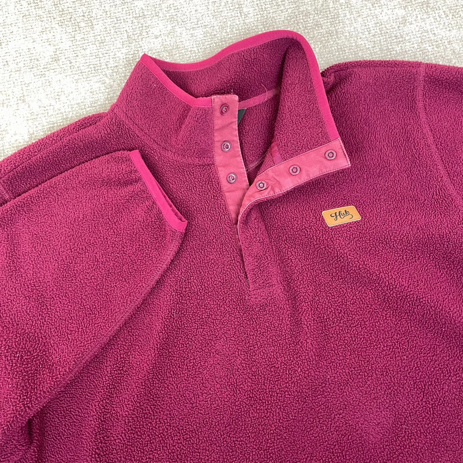 Huk Performance Fishing Jacket Mens XL Maroon Mock Neck 1/4 Snap Front Winter