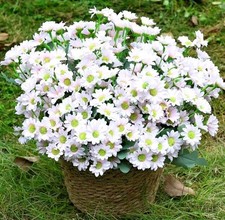 24 Bundles Artificial Daisy Flowers for Outdoor - Fake Mums Faux UV Resistant...