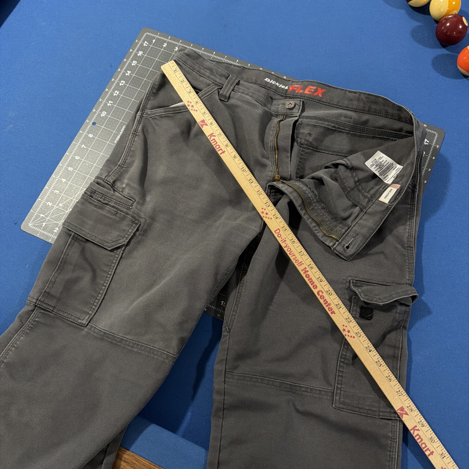 Dickies Flex Cargo Pants Mens 38x34 Gray Wash Fade Double Knee Utility Baggy Y2K