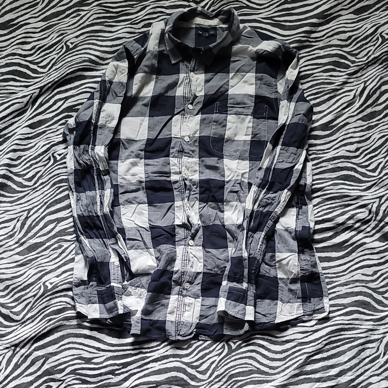 Gap Men’s XL Button-Up Long Sleeve Blue White Check Point Collar Shirt