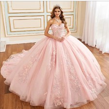 Princess Glitter Pink Quinceanera Dresses Ball Gown Lace Applique Customized