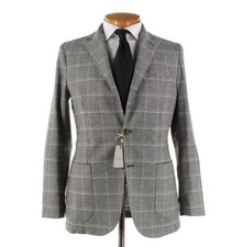 Sartorio Kiton NWD Wool Blend Sport Coat Size 48R 38R US In Black Gray Plaid