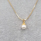 Vintage Faux Pearl Pendant Necklace Gold tone Dainty Estate Costume Jewelry 18"