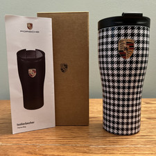Porsche Pepita Thermos Cup Travel Mug 460ml Black White Checkered