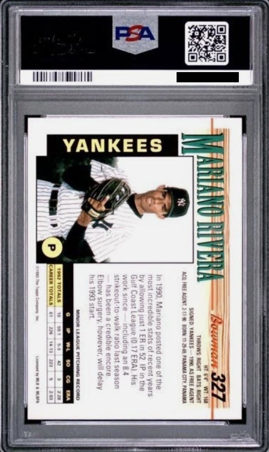 1993 Bowman - Mariano Rivera #327 PSA 9 view 2