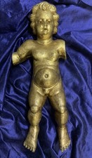 Antico Putto In Legno Dorato, 1800. Angelo, Bambino Gesu’, Figura Decorativa