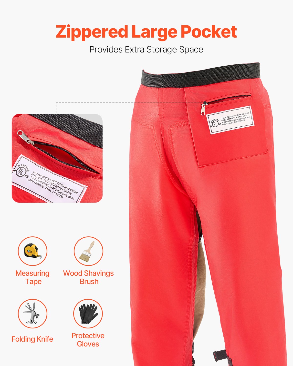 VEVOR Chainsaw Chaps 36.2" Apron Forestry Chainsaw Safety Chaps Class C Medium