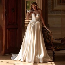 Charming Sweetheart With Lace A Line Wedding Dresses Back Corset Bridal Gowns