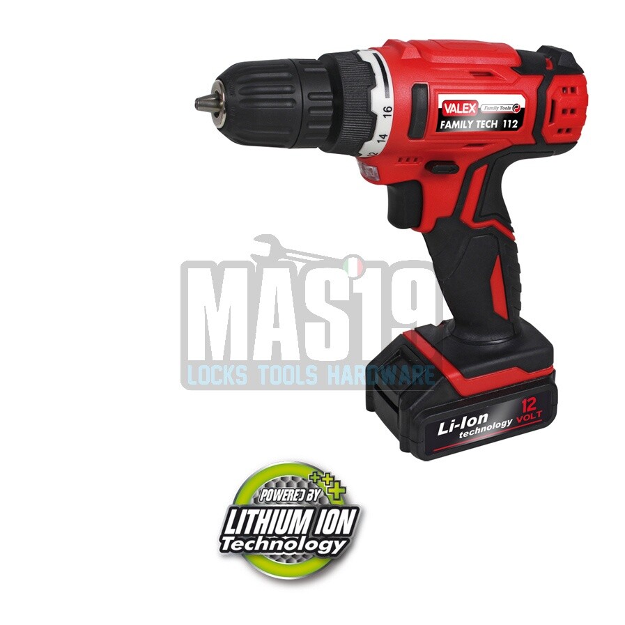 Trapano Valex Family-Tech 112 12V: Batteria Litio e Ingranaggi Acciaio