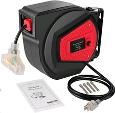 Auto Retractable Extension Cord Reel 65FT Heavy Duty Power Cord Electrical Cord