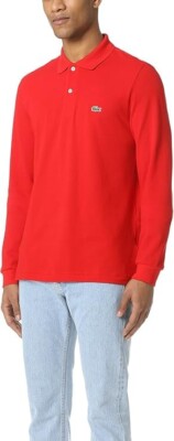 Lacoste Men's Classic Long Sleeve Pique Polo Shirt, Red, XL