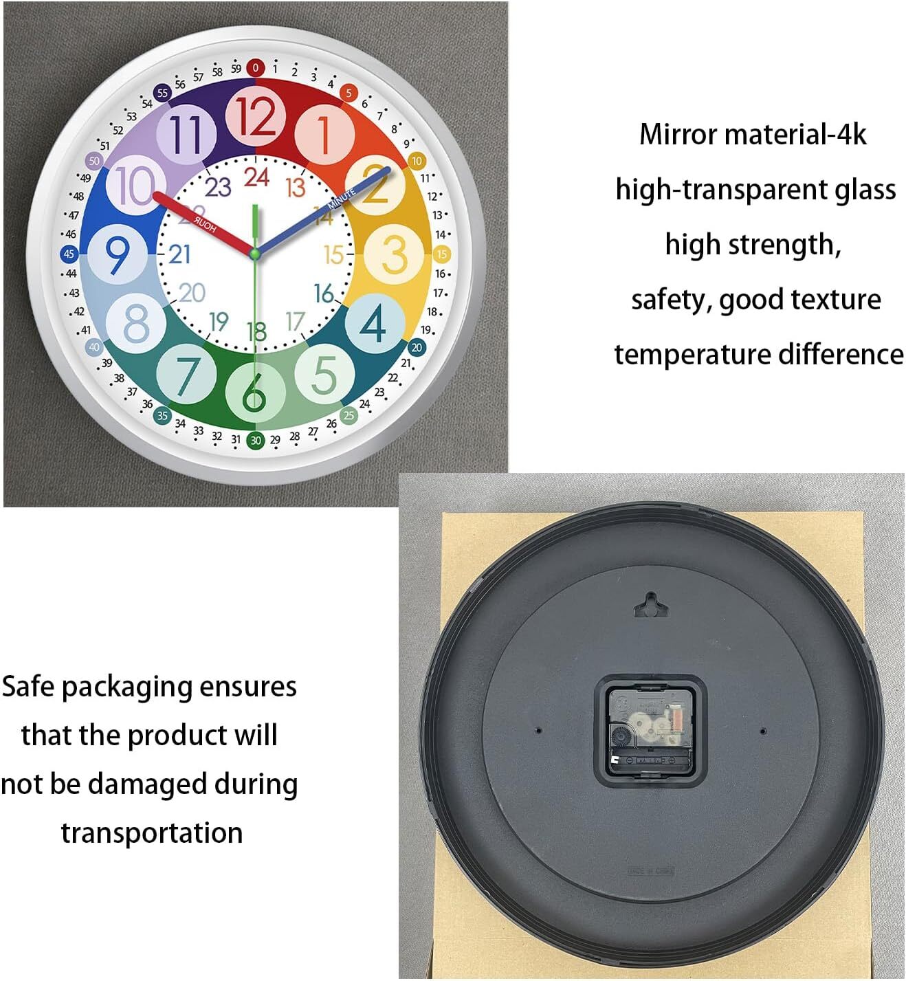 Teaching Clock, Small Colorful Clocks,8'' Silent Analog Clock for Kids Learning