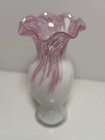 vintage 1950s hand blown white and pink glass vase