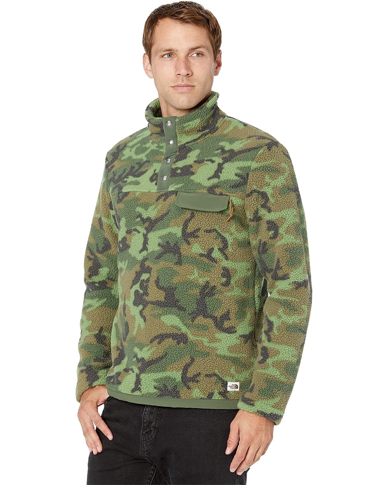 Snap Sherpa Fleece Pullover Green Camo 