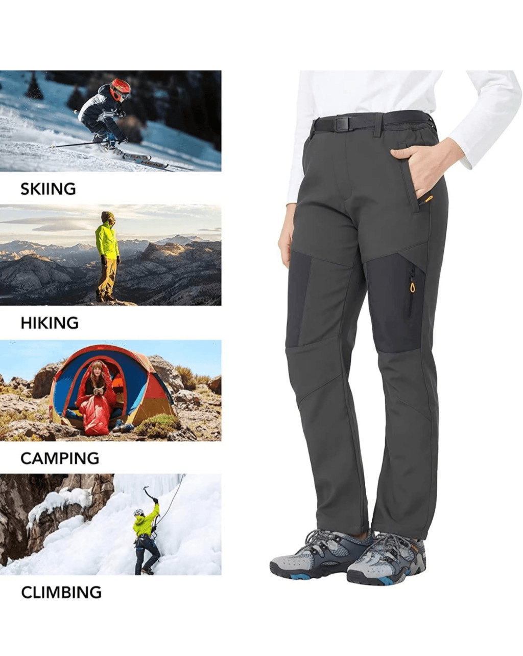 NEW Hiking Pants Fleece Lined Waterproof Snow Ski Pants Cold Weather