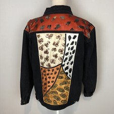 vtg Sequin Black Denim Jacket Size m Cache Cedars beads cotton