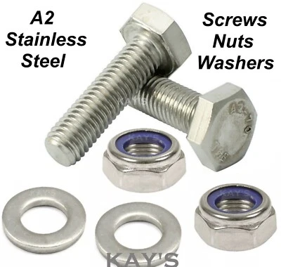 KAYFAST M4 M5 M6 Hexagon Set Screws With Nyloc Nuts and Washers A2 Stainless Steel Bolts