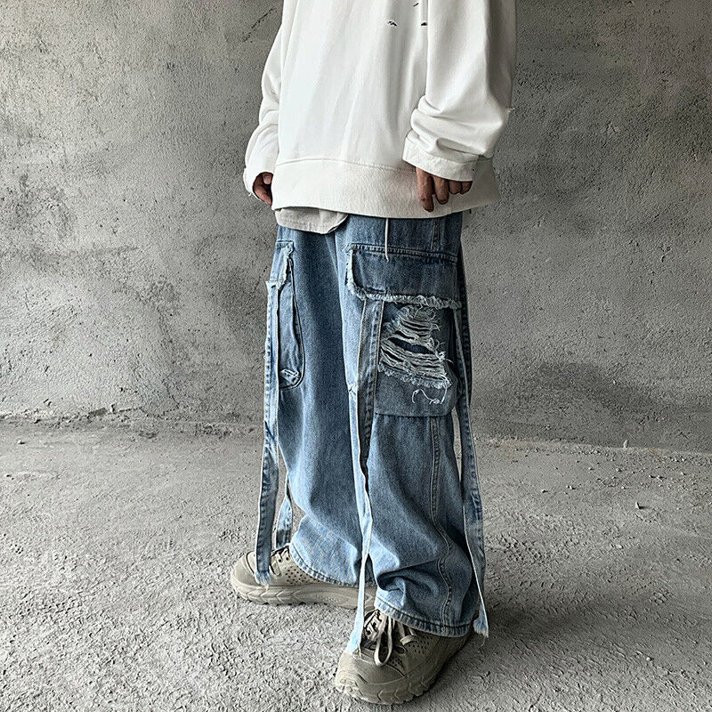Men Jeans Denim Pants Hip Hop Trousers Loose Oversize Wide Men Jeans Denim Pants Hip Hop Trousers Loose Oversize Wide