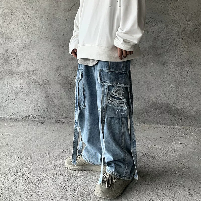 Bonsir Jeans For Men Baggy Pants Loose Fit Harem Pants Vintage Clothes Men  Fashion Pockets Patchwork Large Trousers Oversized 42