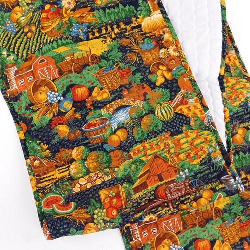 Fall Quilted Table Runner Orange Green Fruits Barn Bridge Water 68" x 12 1/2" - Picture 2 of 8