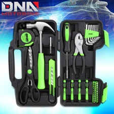 39PCS HOUSEHOLD HAND TOOL KIT SCREWDRIVER PLIERS HAMMER HEX KEYS TOOLBOX GREEN