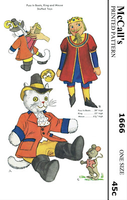 McCall's # 1666 Puss in Boots CAT King Toy Fabric Sewing Pattern Stuffed Animal