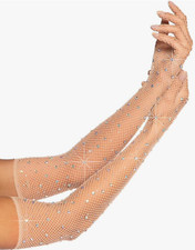 New Women's Leg Avenue Rhinestone Fishnet Long Gloves Costume Accessories Nude