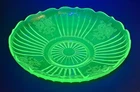 Uranuim Shallow Serving Bowl.  Glowing 12" Green Etched 1930s Depression Rose