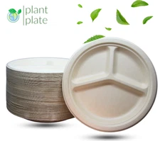 Compostable Paper Plates 10 Inch 3-Compartment 500 Count Heavy-Duty Plate