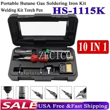 HS-1115K 10 IN 1 Portable Butane Gas Soldering Iron Kit Welding Kit Torch Pen US