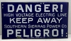 VINTAGE RARE PORCELAIN NICE COBALT BLUE SOUTHERN SIERRAS POWER L.A. DANGER ELEC.