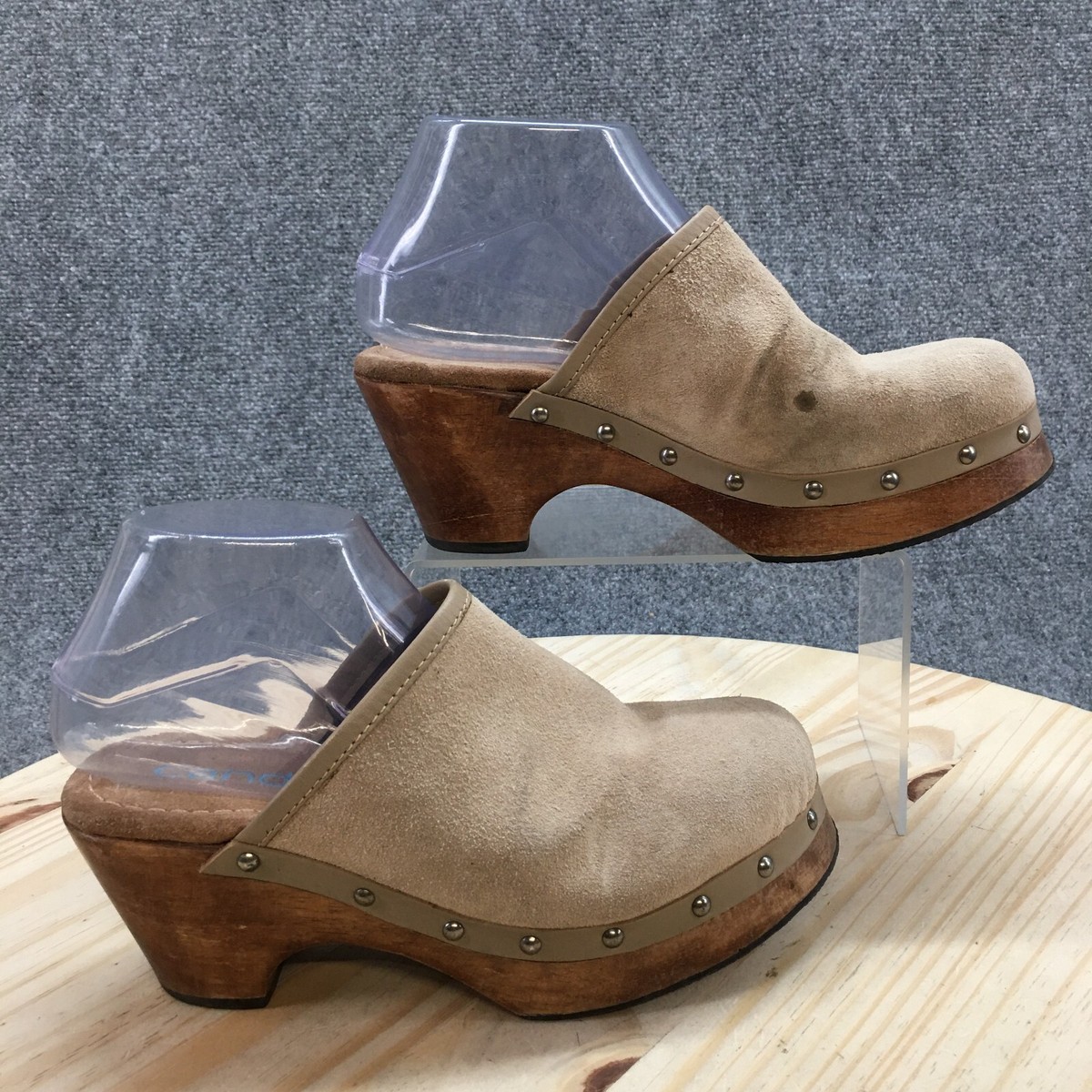Candies Shoes Womens 7 M Platform Clogs Beige Suede Wooden Heels Studded  Casual | eBay