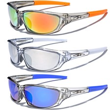 Frost Gray Sport Wrap Men Athletic Sunglasses Baseball Cycling Mirrored Glasses
