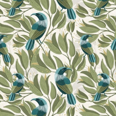 Nutex Stoff - Bird Stories - Tui Vogel Blumenmuster Bastelstoff Material