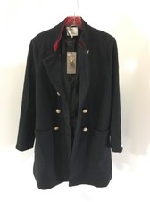 Lucy Wang Womens Phoebe Double Breasted Wool Blend Military Coat Black Large Nwt