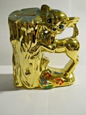 Bambi Coin Bank 5½” 1960’s Japan Brinn's Gold Tone Ceramic Painted Fawn Figure