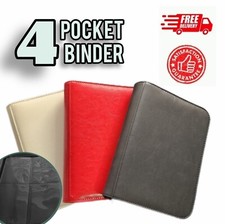 4 Pocket Trading Card Zipper Binder  Album Folder Leather Sode Loading Pokemon