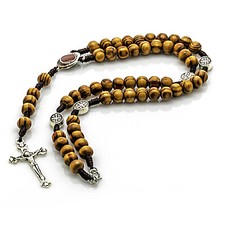 Holz Halskette Perlen Kette Damen Herren Rosenkranz Kreuz 10x7mm Holzperlen 