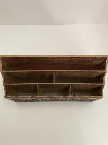 Vintage LERNER Carved Faux Wood Letter Holder Mail Organizer Storage Caddy Desk - Picture 2 of 9