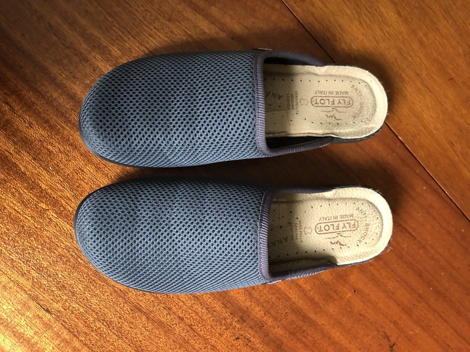 Flyflot Talla US 8.5 Azul Malla Mules Zuecos Cuero Anatómico Anti Golpes Comodidad Foto 2 de 4