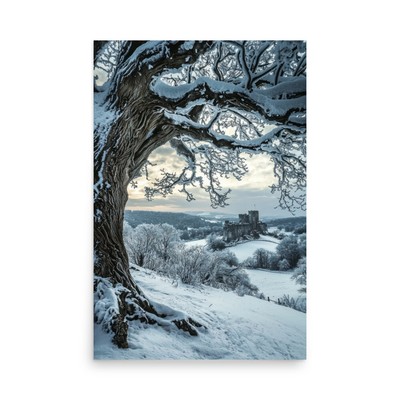 Snow-Covered Tree Ancient Castle Scene Premium Luster Photo Paper Poster 24''x36''